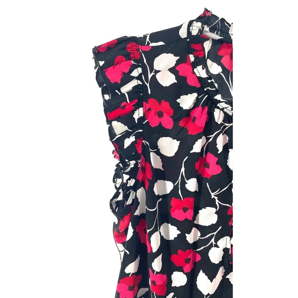 Kate Spade New York Live Colorfully Floral Ruffle Blouse Medium Black Pink Boho